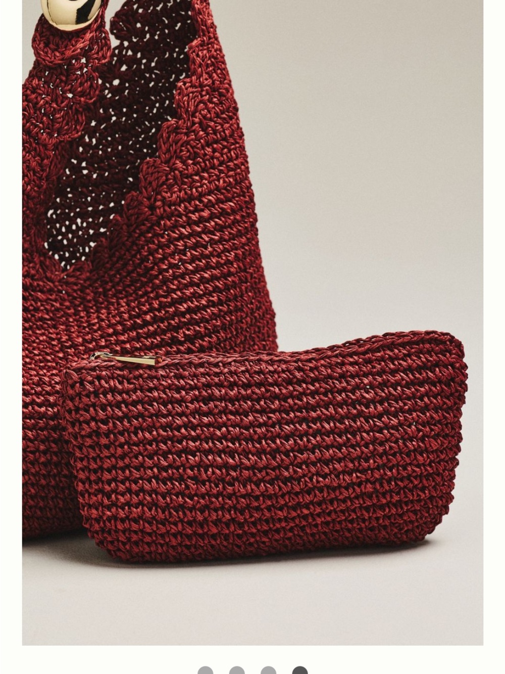 Anthropologie Love Knot Raffia Buckle Slouchy Bag and Pouch Deep Burgundy - Picture 2 of 4